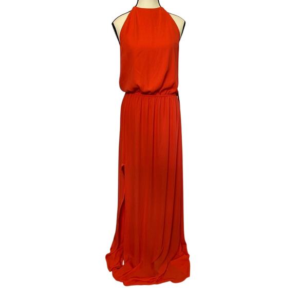 Show Me Your MuMu Women's Heather Halter High Neck Maxi Dress Large Coral Flowy - Picture 1 of 16